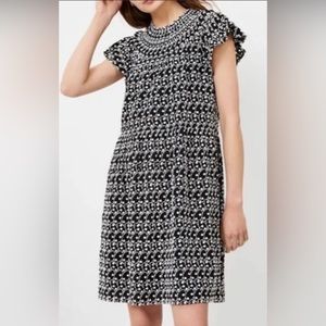 Loft Cotton Black and White Lined Dress, Women’s Smocked Lace L